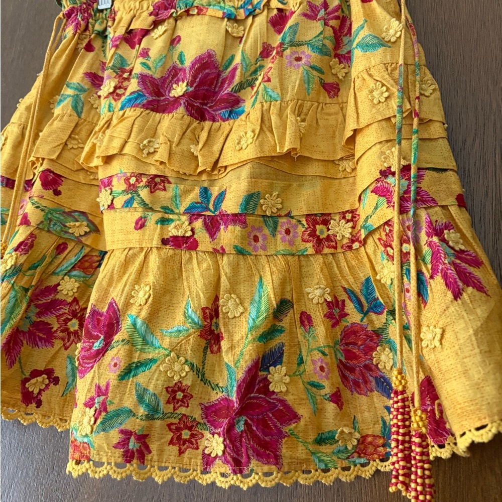 FARM Rio Yellow Ruffled Mini Skirt Resort Wear - Picture 3 of 4